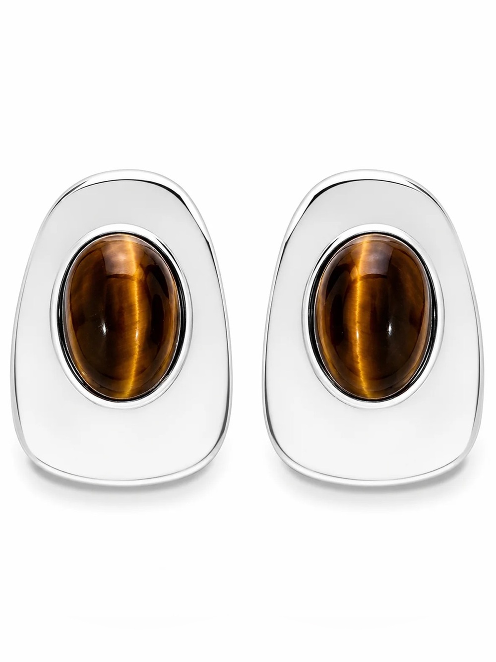 Sterling Silver Tiger Eye Oval Cabochon Stud Earrings